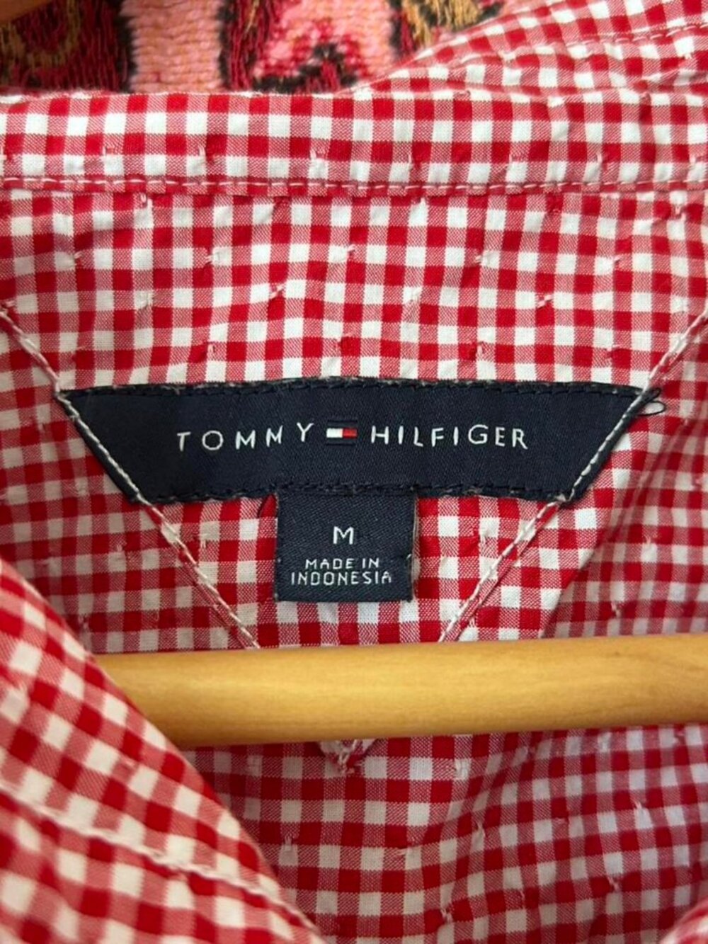 Tommy Hilfiger Women's Red and White Gingham Shirt - Picture 2 of 3